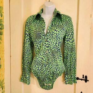 Vtg. Mint '60's Lady Lynne For B.Altmans Peacock Print Bodysuit Sz.S Union Label
